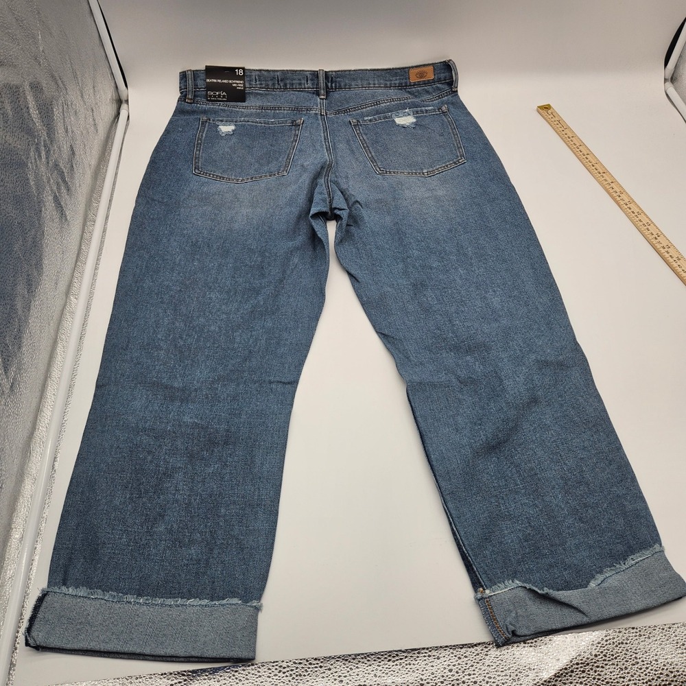 Sofia‎ Jeans Beatrix Relaxed Boyfriend Mid Rise Distressed Ankle Denim Blue 18 - Picture 7 of 10